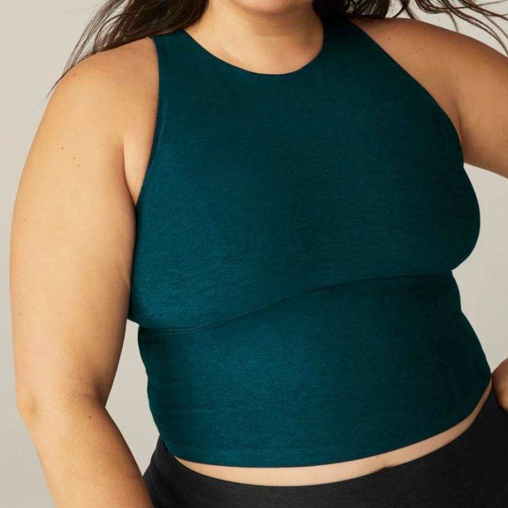 Beyond Yoga Women's Blue Spacedye Focus Cropped Tank Plus Size